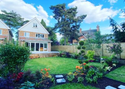 garden design, lawn, bedded plants