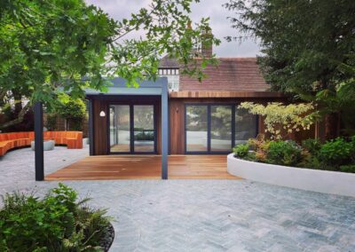 Garden room, hard landscaping, paving, decking